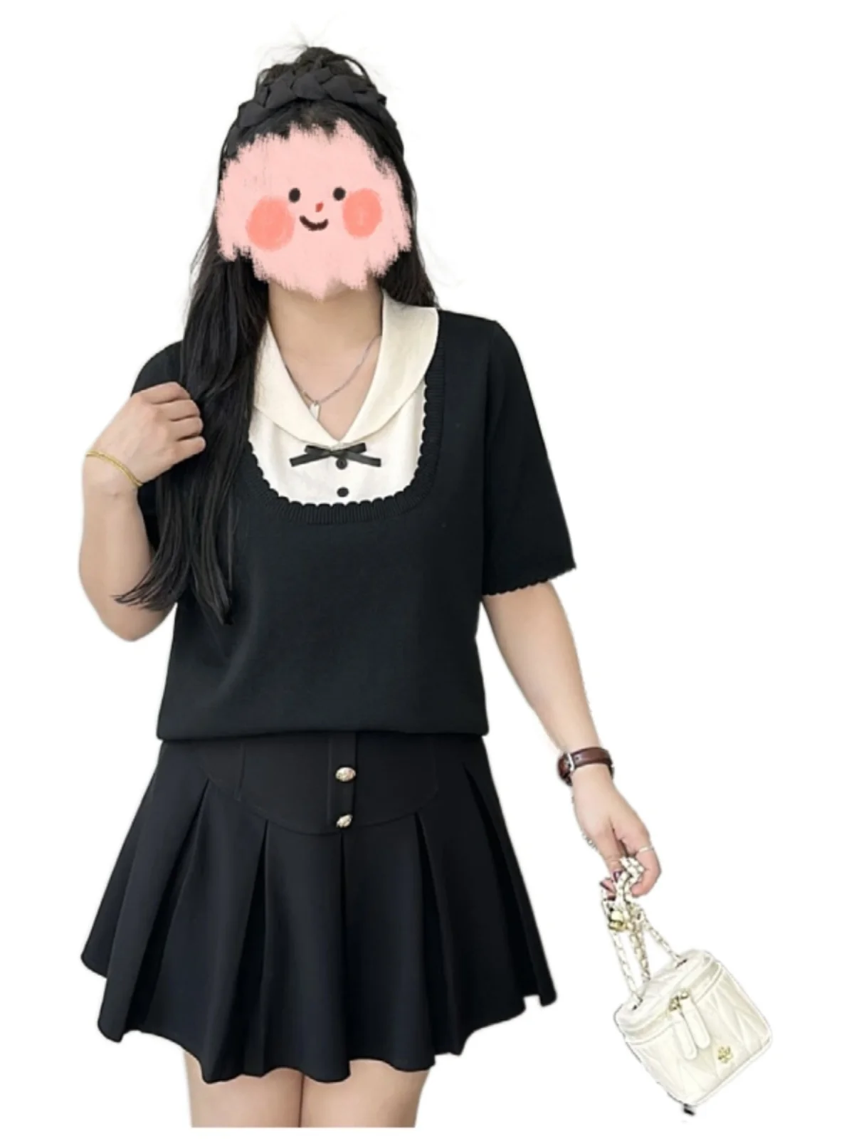 เสื้อยืดผู้หญิงไซส์ใหญ่ รุ่นใหม่ประจำฤดูร้อน 2025 คอวี สีพื้นเรียบง่าย ผ้าถัก ป้องกันริ้วรอย ทรงเข้ารูป สไตล์เกาหลี