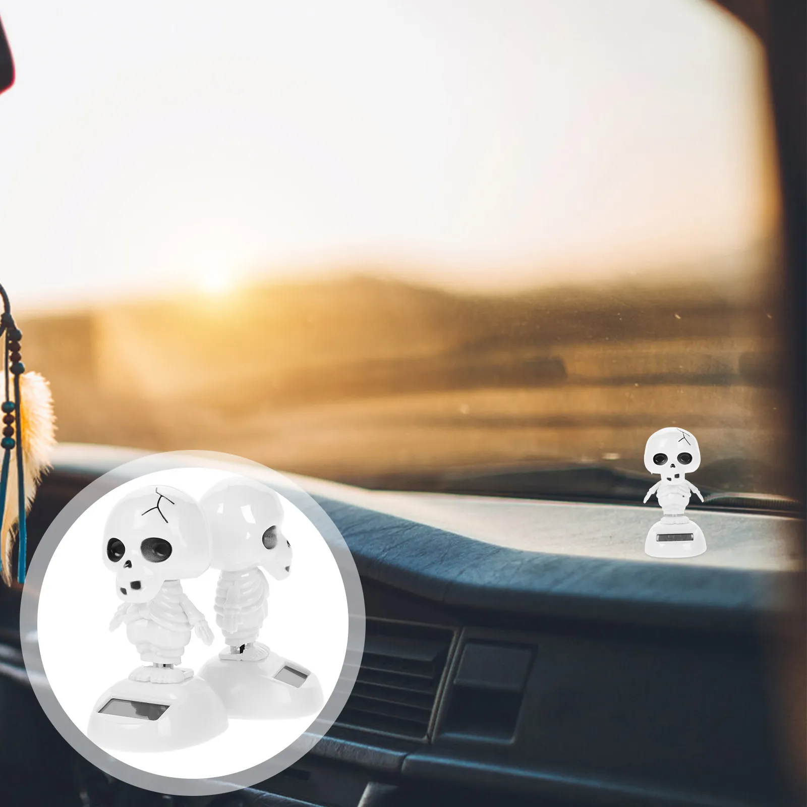 2Pcs Halloween Solar Dancing Ghost Decor Plastic Statue Shaking Head Solar Powered Car Desk Table Shelf Decor Holiday