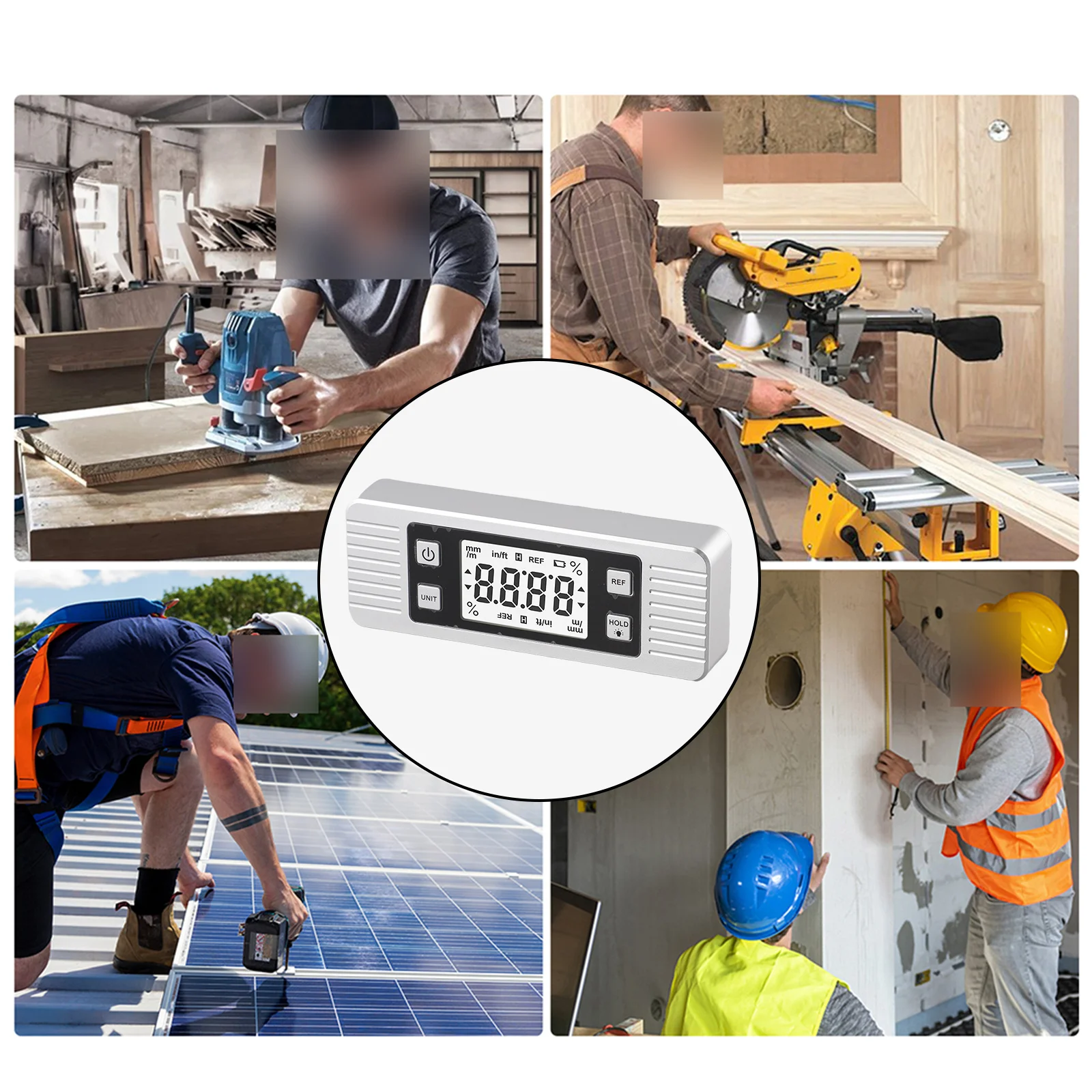 

For Contractors Angle Measuring Tool Color: Silver Backlit Display Measuring Tool Fast Response Measurement Reliable Measurement