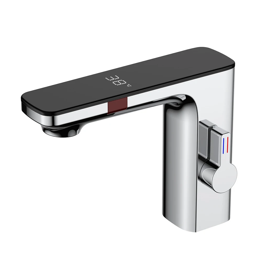 Digital Display Screen  Sensor Basin Faucet  Hot Cold Water Mixer Tap  Classic Modern Design  Chrome Finish