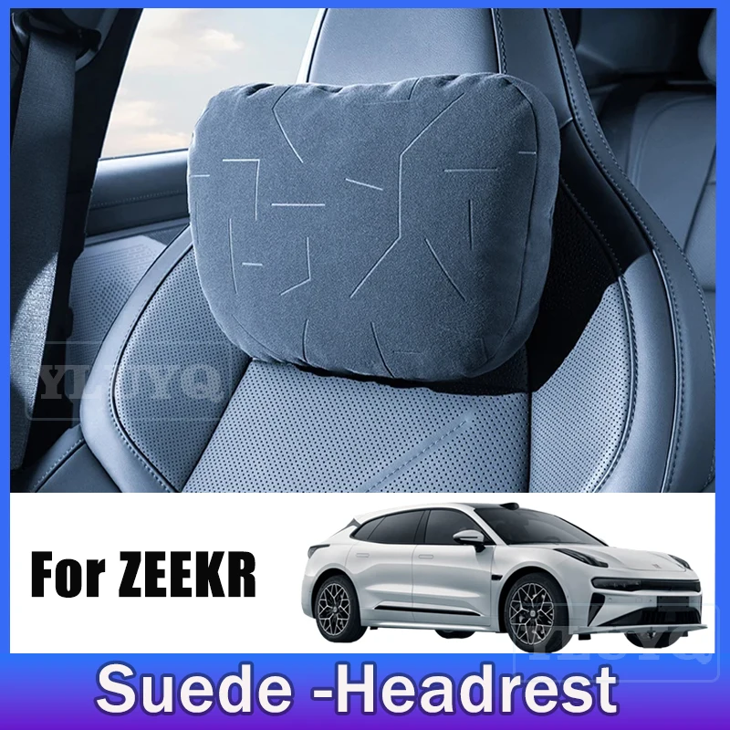 

For ZEEKR 001 Car Seat Headrest, Suede Neck Pillow, Cushion, Lumbar Support, Hook Base Fixing, Car Interior Accessories