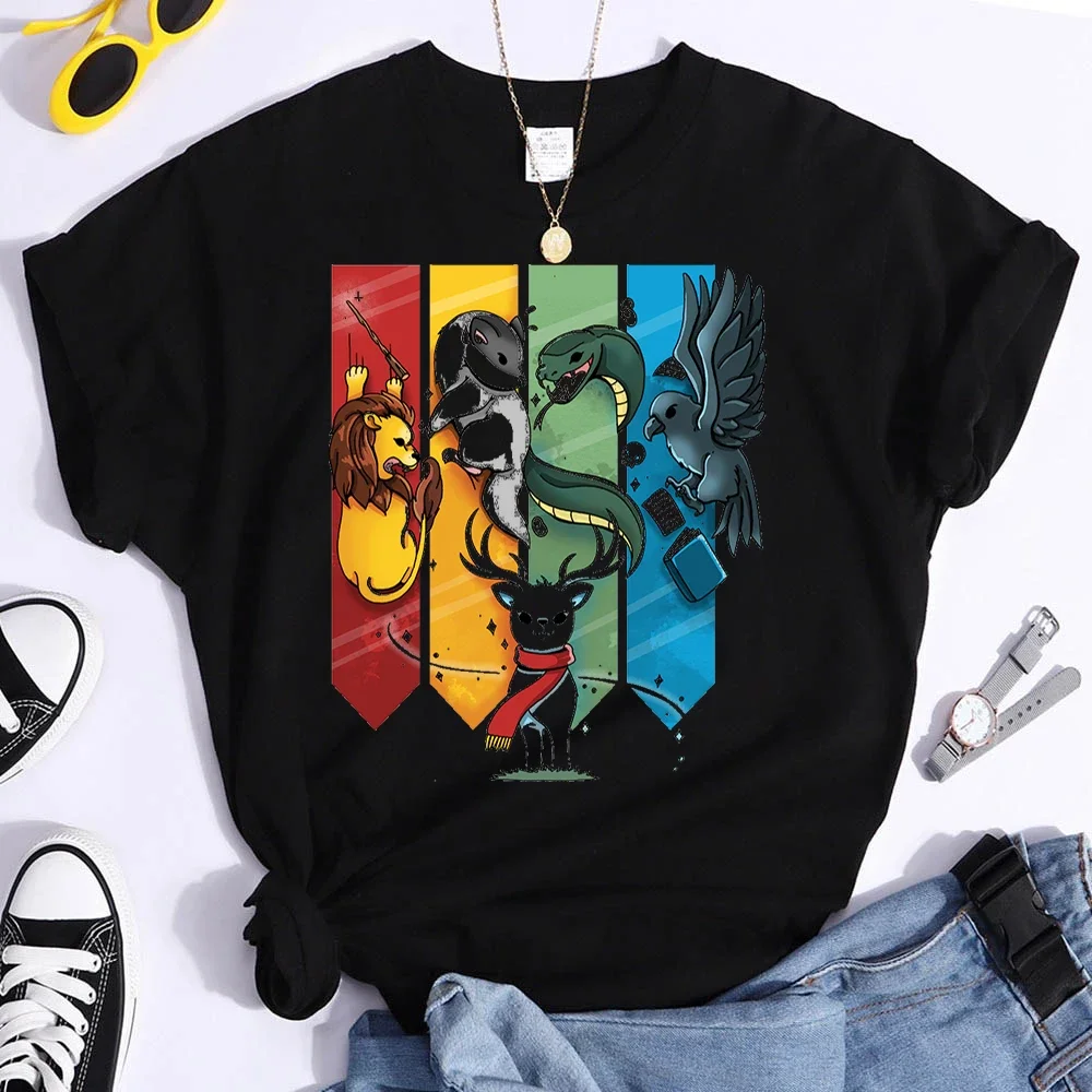 

Fashion Magic Animal Ladies T Clothing T-shirts Short Sleeve Female Graphic Tees Hogwarts Print Casual Tshirts Clothes