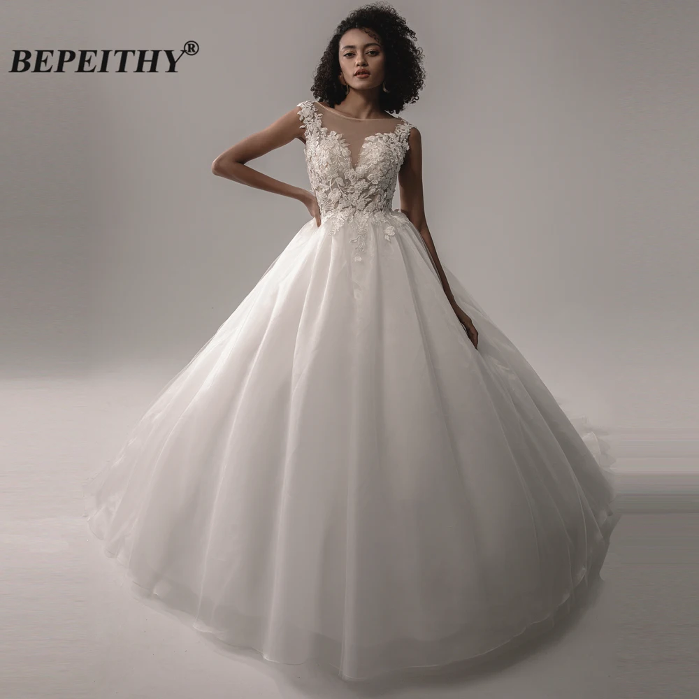 BEPEITHY Customized Vestidos De Novia O Neck Lace Wedding Dresses For Women Court Train Vintage Bridal Gowns For Plus Size Women images - 6