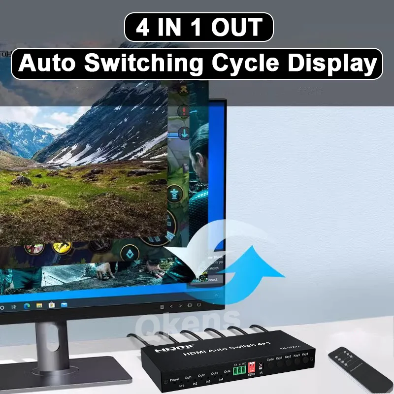 4 in 1 Out Cycle Display 4x1 HDMI Auto Switch 4K 60Hz 3D HDR EDID HDMI Switcher for DVD Media Player PS4 TV Box PC To TV Monitor