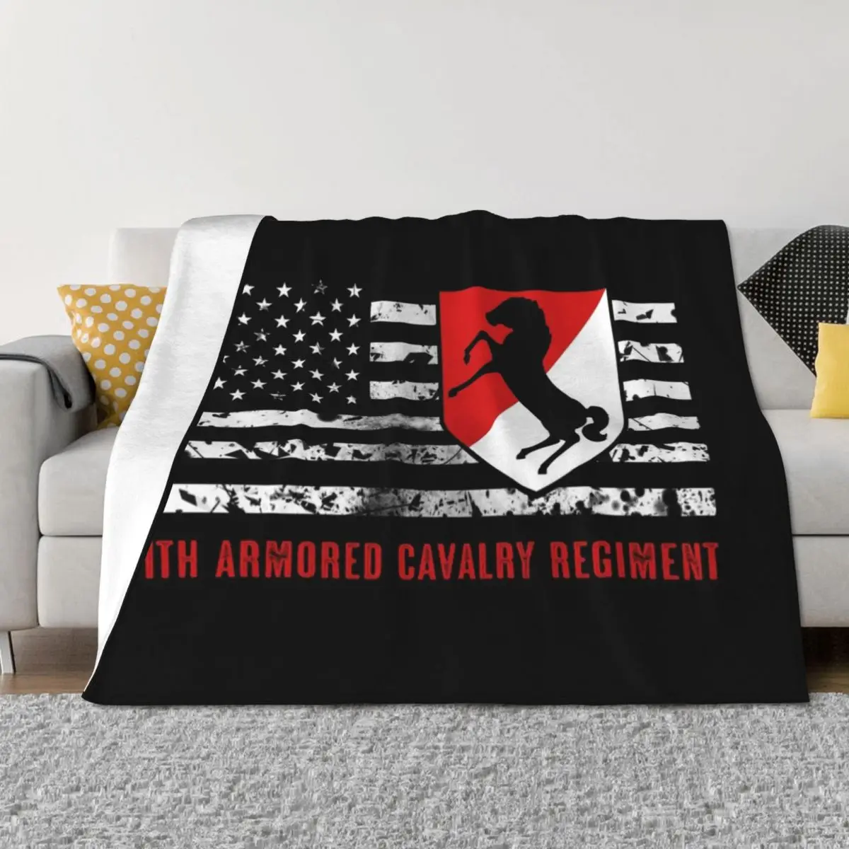 

11th Armored Cavalry Regiment Throw Blanket Heavy Plush Winter beds Soft Plaid Blankets