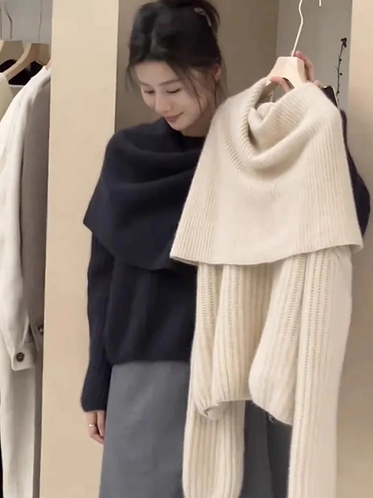 

Elegant Korean Style Women's Sweater Set Autumn Winter plus Size Slimming Two-Piece Set with Shawl Soft Atmosphere Sensation