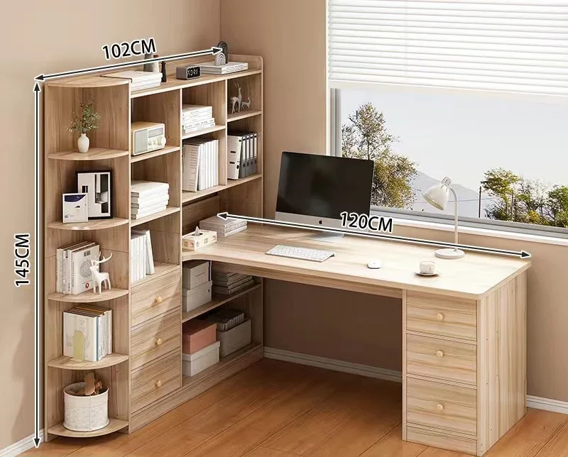 Computer Desk Bookshelf Integrated Shelves Drawers Large Laptop Home Bedroom Student Study Writing Desk Simple Office Table