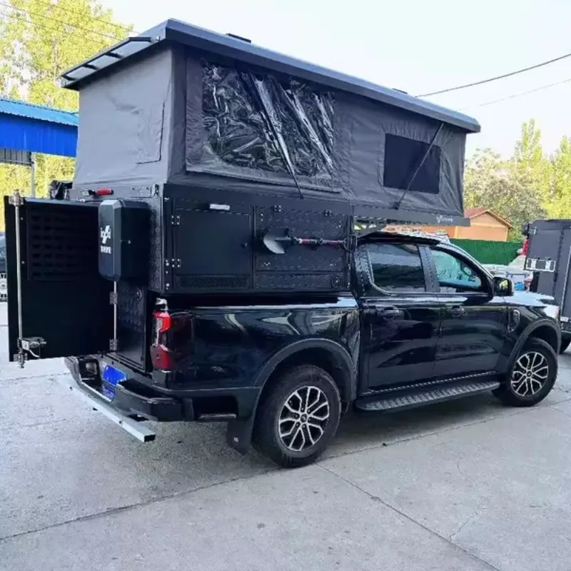 Camper Pop‑top Pickup Truck Camper Shell Pop‑up Roof Waterproof Built‑in Slide‑out Kitchen For 4x4 Off‑Road Outdoor Expedition