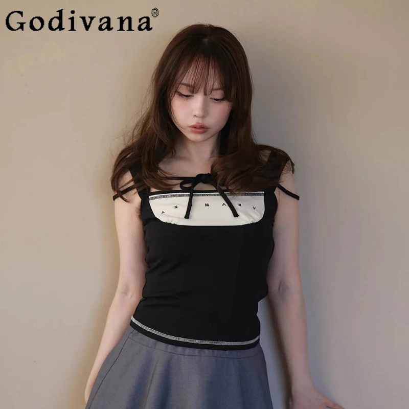 

Japanese Sweet Letter Embroidery Sleeveless Top Summer 2025 Women's Slim Fit Casual Camis Female Daily Fashion Tank Top Women