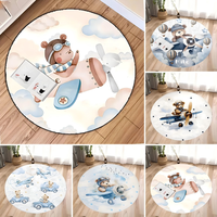 Pilot Teddy Bear Scissors Round Carpet for Living Room Coffee Tables Bedroom Large Area Rug Home Decoration Anti-slip Floor Mat