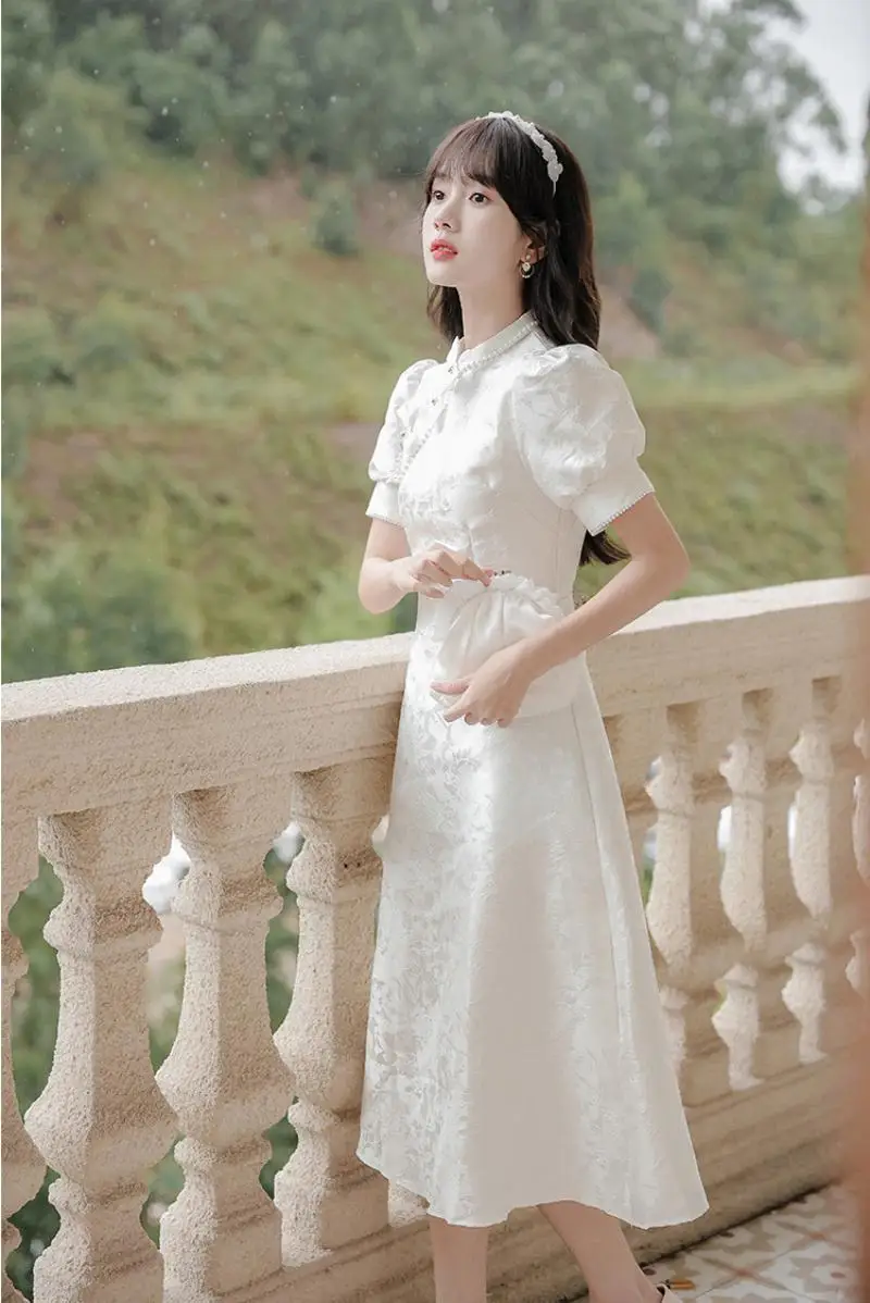 

Chinese Style White Dress for Women Hight end Design French Art Skirt Luxury Fairy Elegant and High Quality Summer New 2024