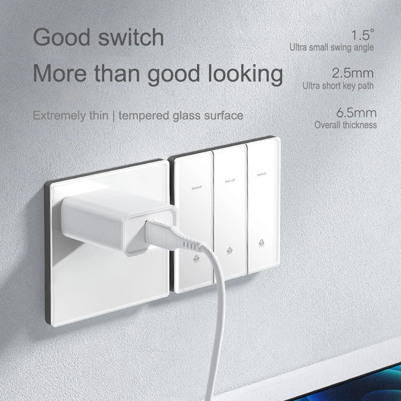 Pearlescent White Tempered Glass Switch Socket British European 16A Ultra-Thin Panel With USB Socket 1/2/3/4 Gang 1/2 Way