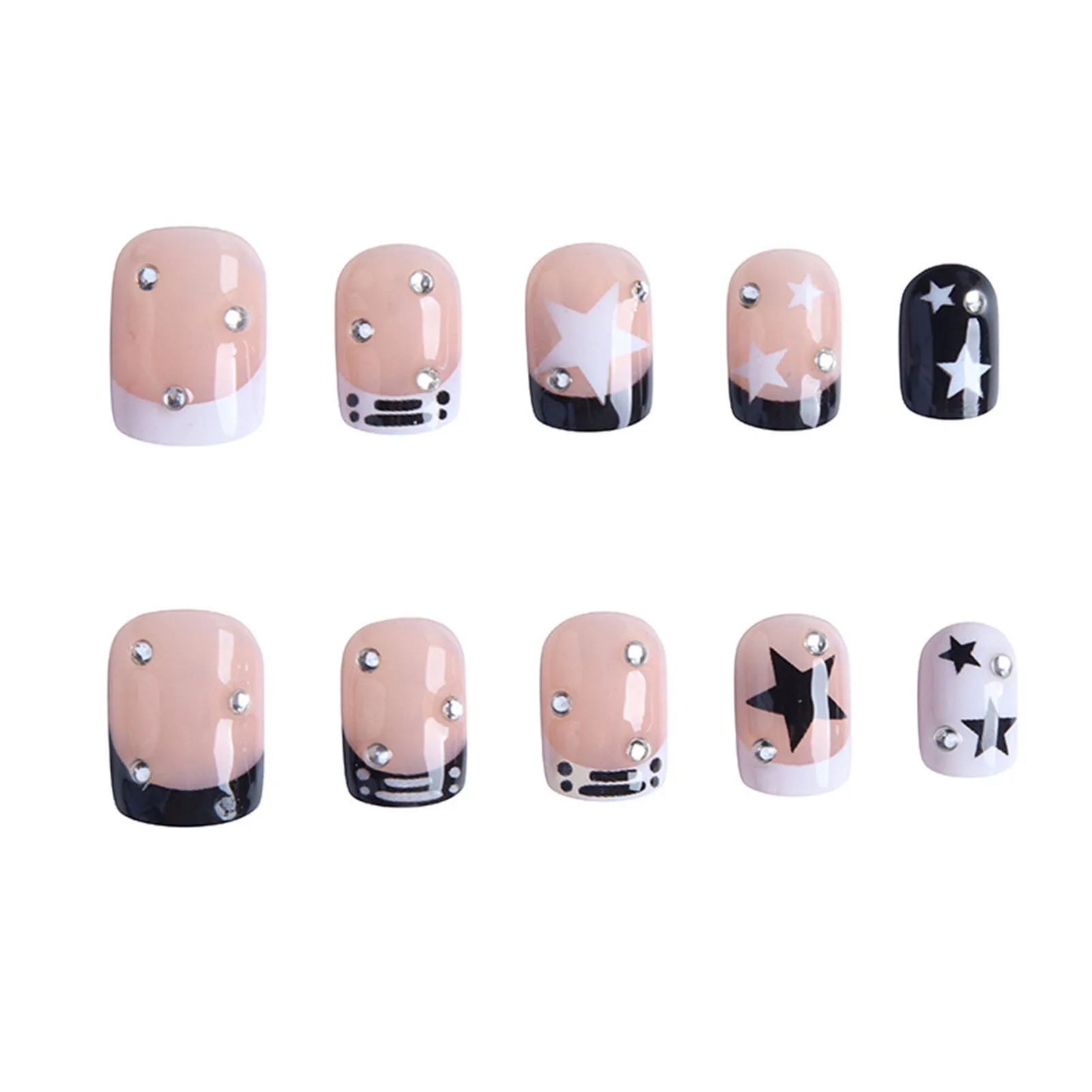 Light Pink with Star Printed False Manicure Nails Natural Unbreakable Nail Simple Wear for Professional Nail Art Salon Supply