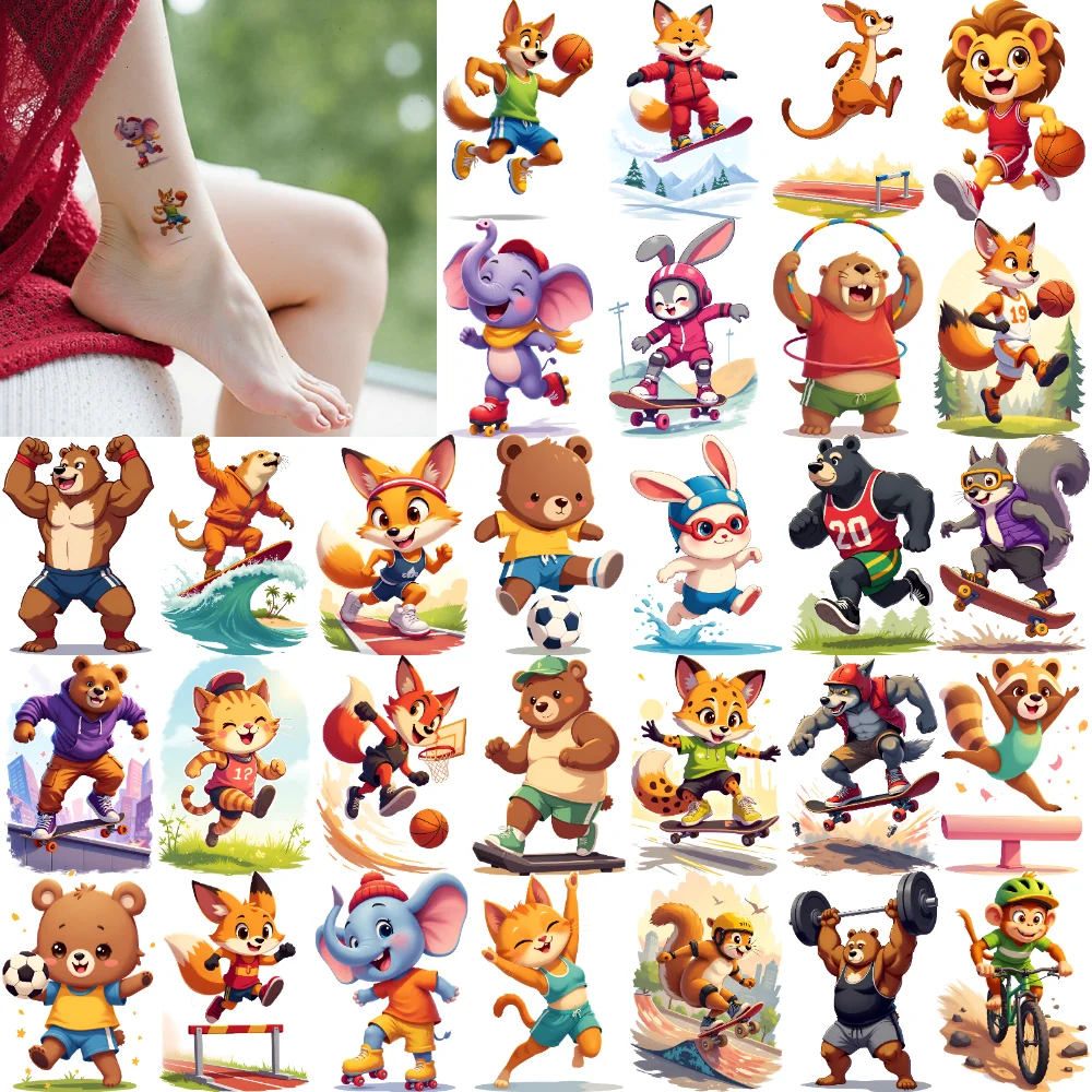 

54 шт., временные татуировки, слон, аниме, персонажи животных, медведь, временные татуировки, наклейки, спортивные мероприятия для щек, плеч