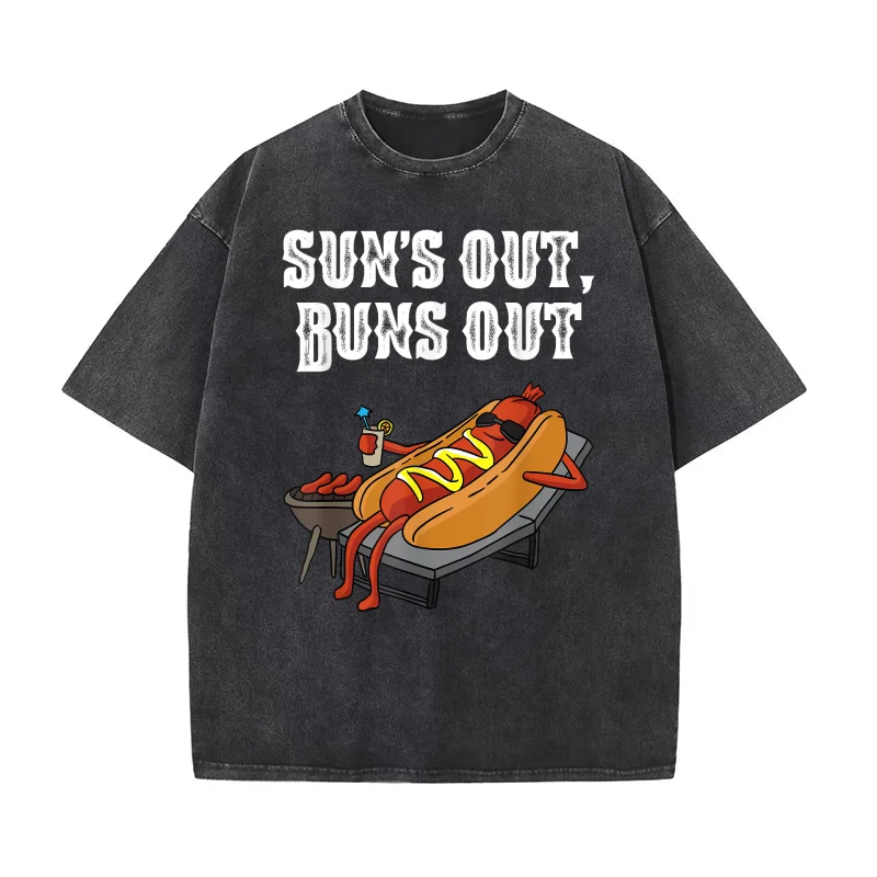 

Suns Out Hot Dog Buns Out Funny Sausage BBQ Food Lover Gift T-shirt Men's Tee Shirt Short Sleeve Male Clothes Fashion