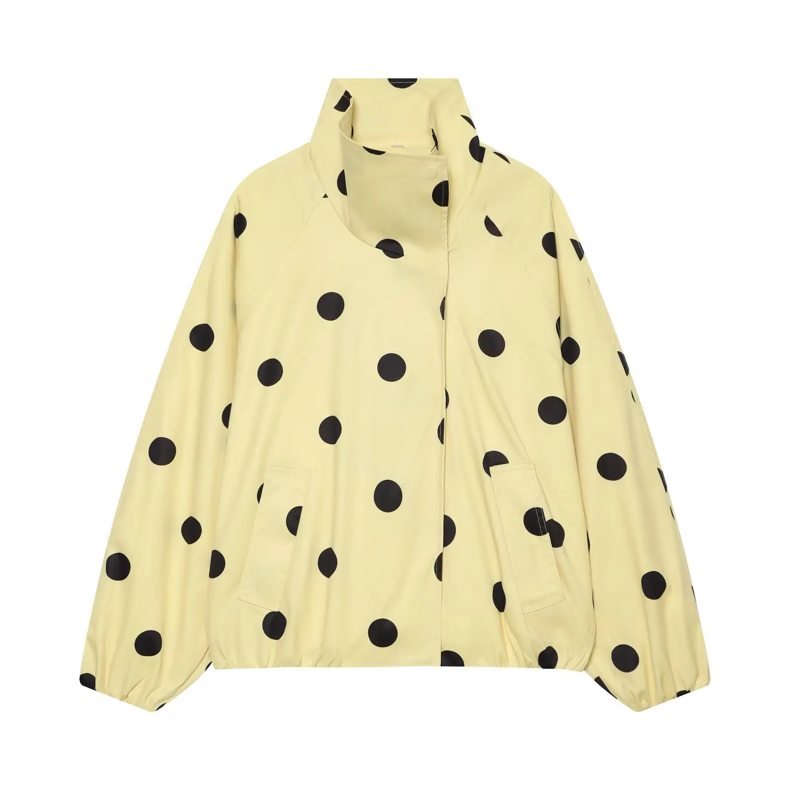 BSAY 2026 New Women Fashion Versatile Polka Dot Bomber Jacket, Stand Collar Zip Up Loose Cropped Casual Outerwear With Pockets