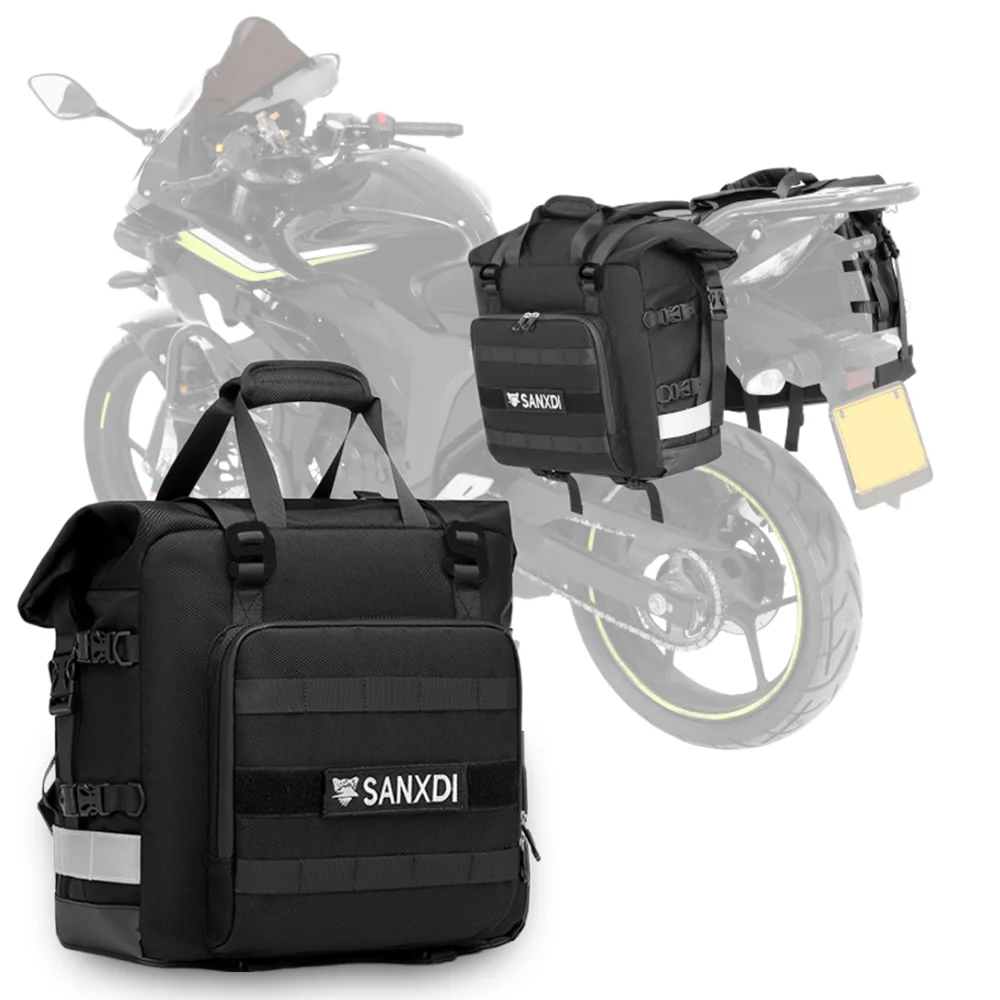 

Боковая сумка для мотоцикла, полностью водонепроницаемая внутри, 20 л, расширенная 30 л, универсальная седельная сумка со съемным мотоциклетным чемоданом