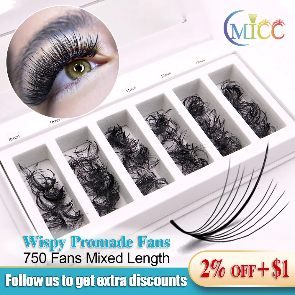 

Cmicc 750 Fans 5D/7D/9D 0.07 8-15mm Handmade Natural False Lash spikes Promade Eyelashes Loose Fans Wispy Lashes extension