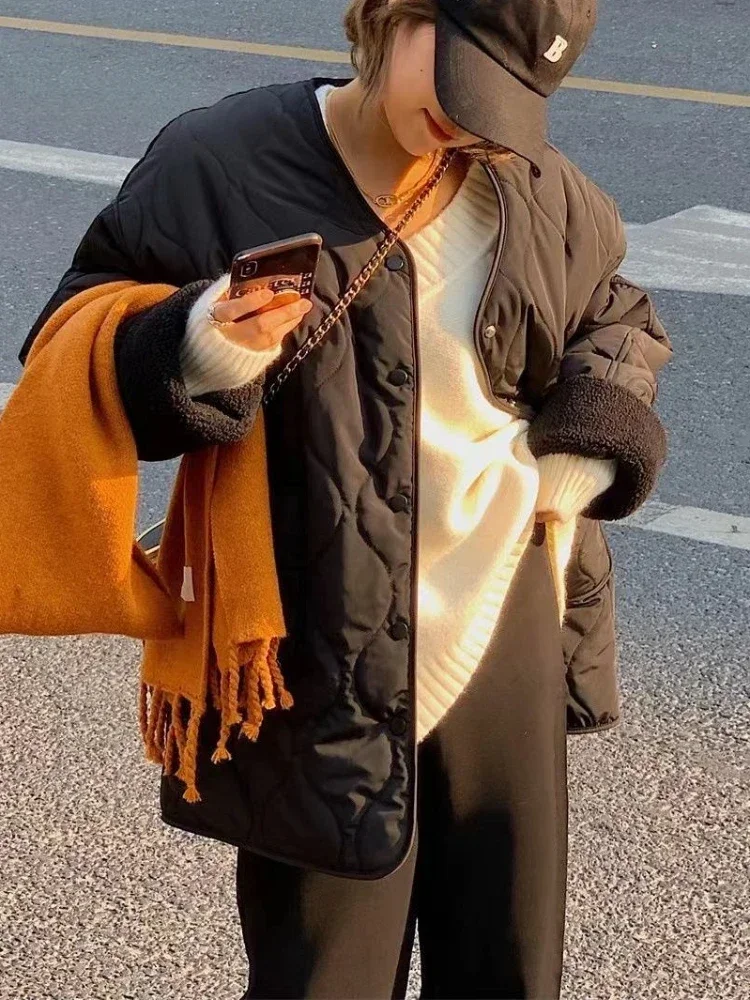 

Parkas Women Korean Fashion Vintage Loose All-match Minimalist Female Warm Autumn Winter Cozy Pure Coats Simple Popular Outwear