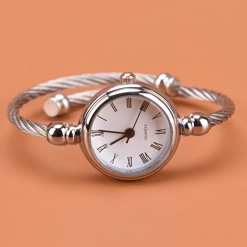 1pc silver bangle watches women fashion bracelet quartz watch students watch