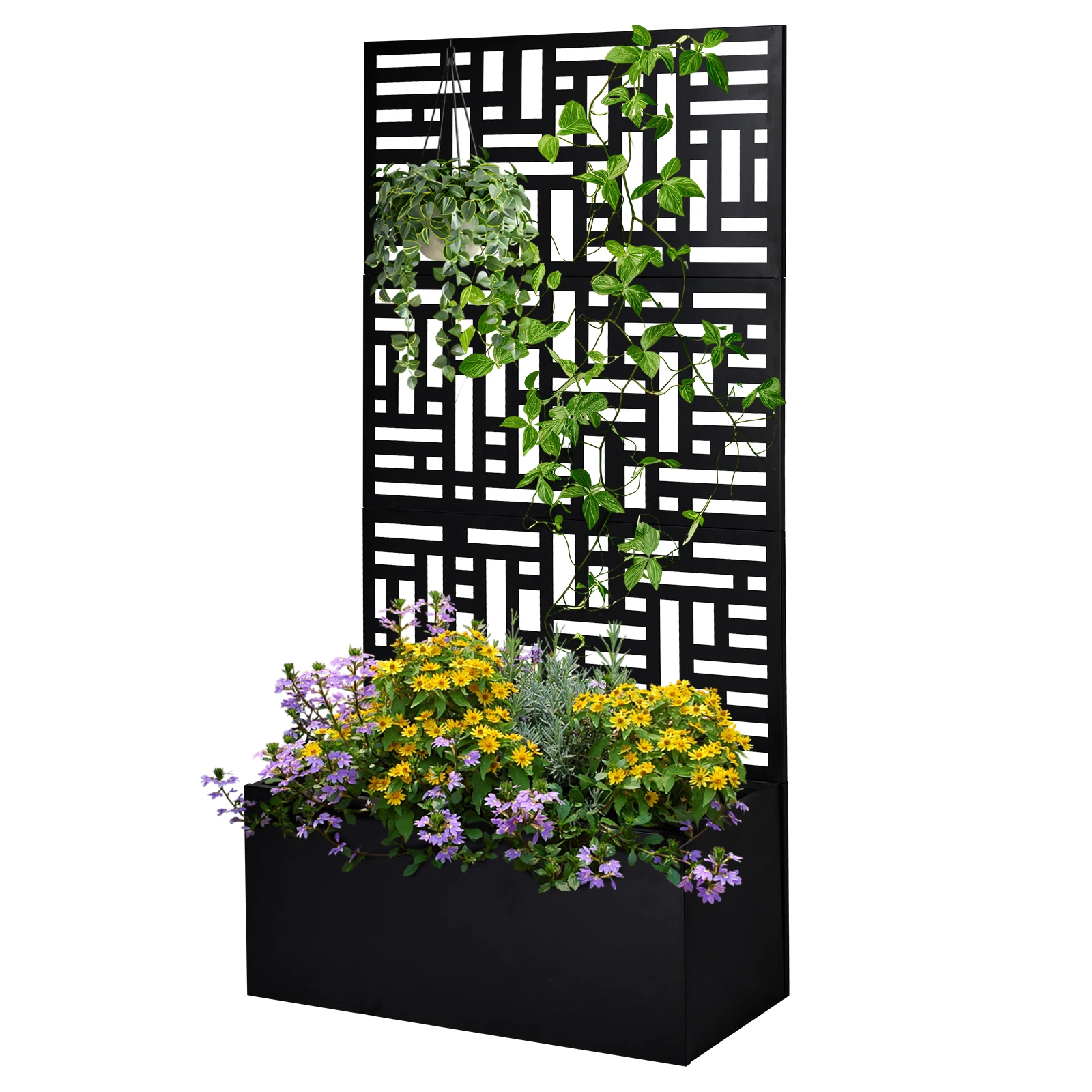 US Stock Metal Garden Bed with Trellis 70 Inch Height Metal Planter Box Garden Box for Climbing Plants Vegetable Metal