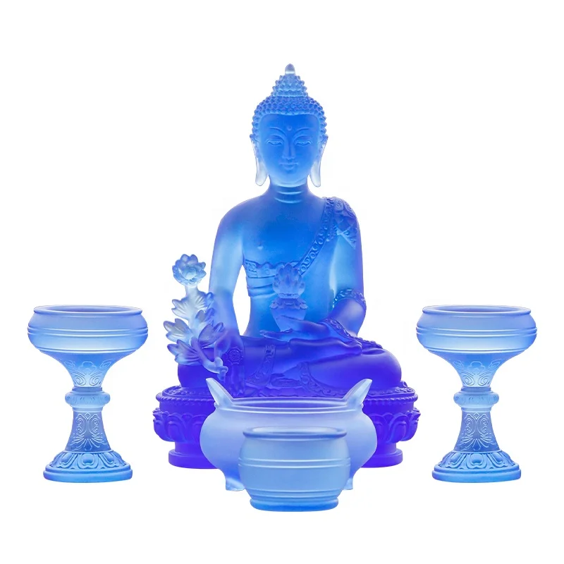 

Wholesale set of glass incense burners candlesticks holy water cups glass medicine master Buddha for use in homes or temples