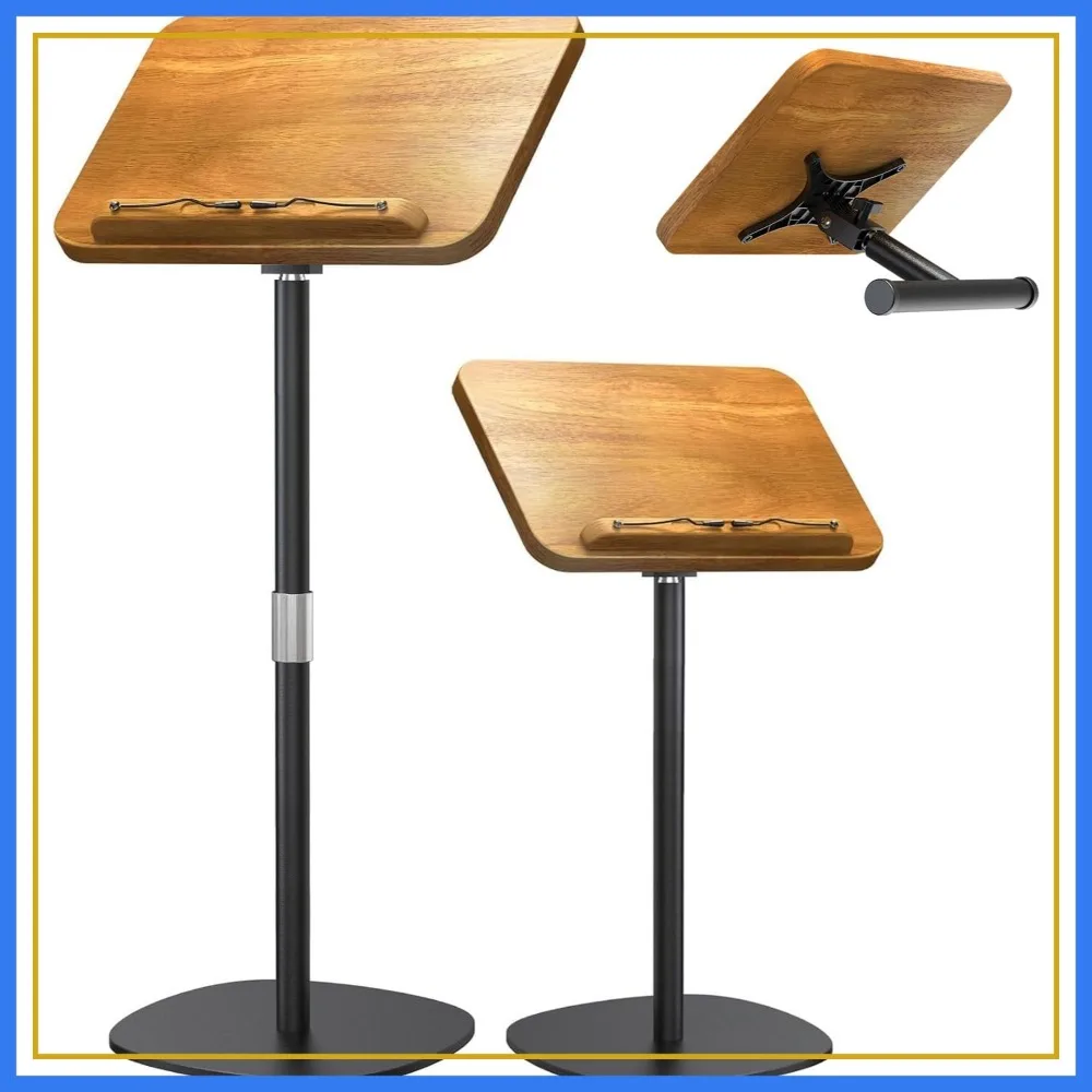 

2-in-1 Floor & Desktop Book Stand, Solid Wood, Height Adjustable 16.5"-51", Page Clip for Cookbooks, Sheet Music, Projector