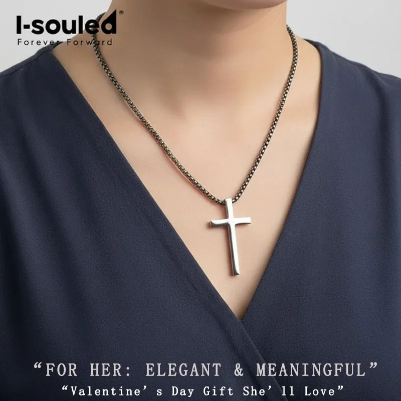 Pure Titanium Cross Pendant Necklace for Men Women, Hypoallergenic Lightweight, Infinity Box Chain, Valentine‘s Day Gift