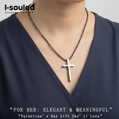 Pure Titanium Cross Pendant Necklace for Men Women, Hypoallergenic Lightweight, Infinity Box Chain, Valentine‘s Day Gift