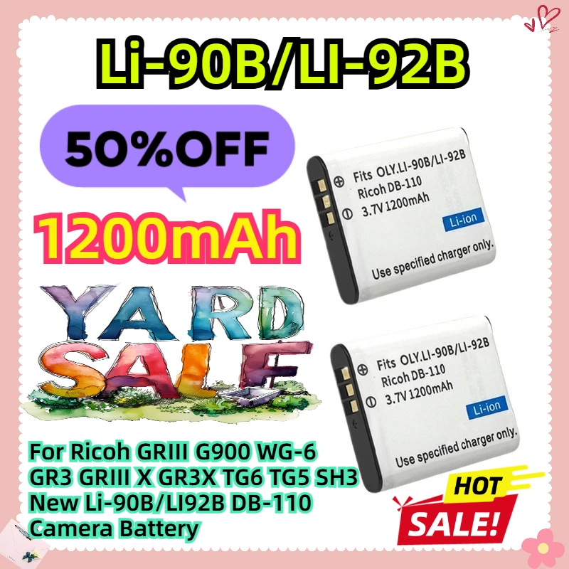 3.7V 1200mAh For Ricoh GRⅢ G900 WG-6 GR3 GRⅢ X GR3X TG6 TG5 SH3 New Li-90B/LI92B DB-110 Camera Battery