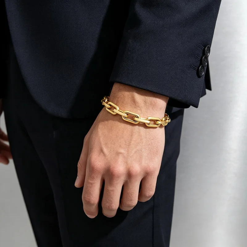 Kalen 8 mm Edelstahl-Armband mit Büroklammerkette für Herren, poliert, matt, ovale Glieder, Armband, Biker-Party-Schmuck, Geschenk für Damen – Detail 3
