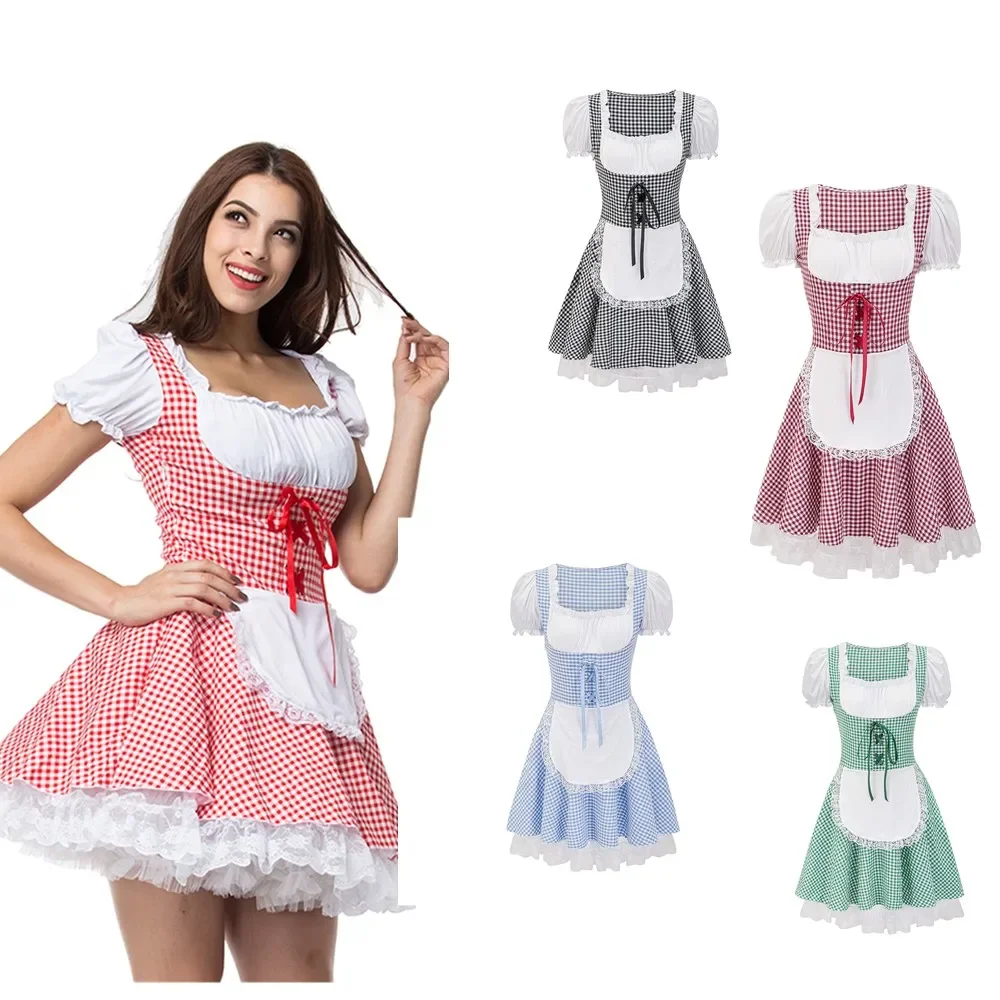 

Halloween Women Bavarian Traditional Tavern Wench Dirndl Costume German Oktoberfest Fancy Party Beer Girl Maid Cosplay Dress