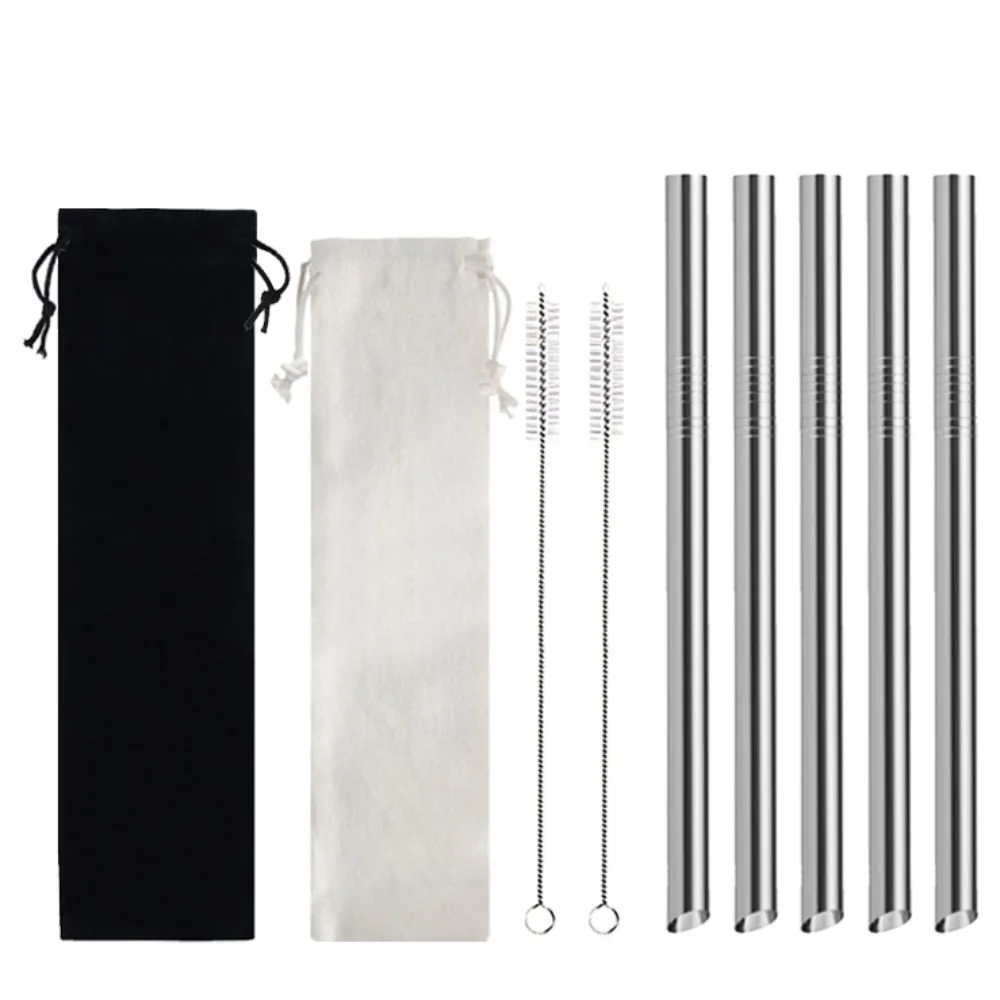 Reusable Boba Straws Set 12mm Wide Stainless Steel Metal Straws for Bubble Tea Tapioca Pearl Milkshakes Smoothies