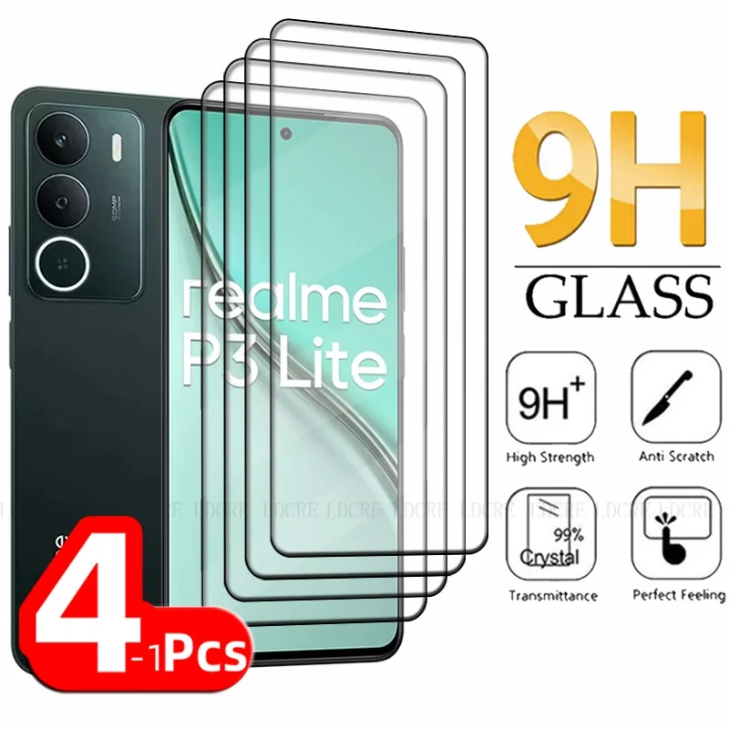4/3/2/1Pcs For OPPO Realme P3 Lite Glass Realme P3 Lite 4G Tempered Glass HD 9H Full Cover Glue Screen Protector Realme P3 Lite