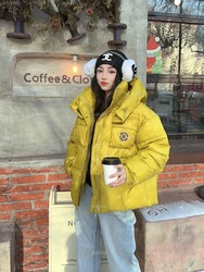 Street Jacket Short Candy Color All-match Bread Coat Women Shiny Warm Big Hooded Cotton Padded Parkas Fashion Winter Jacket Lady