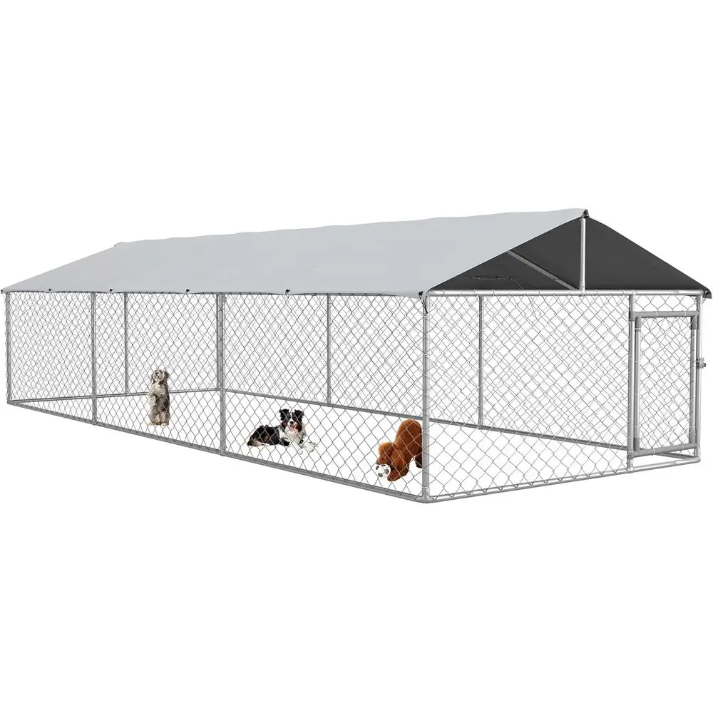 

Durable Outdoor Dog Run with Waterproof Cover, Galvanized for Large Breeds and Poultry, 20' x 7.5' x 5'