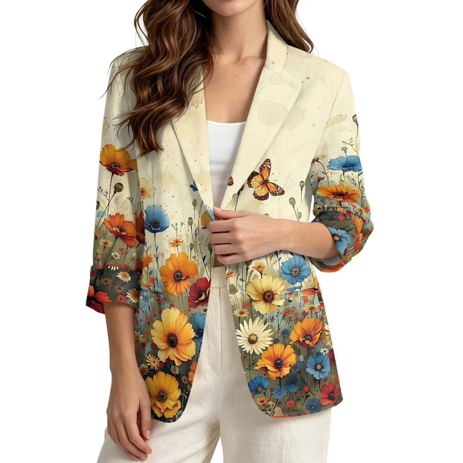 PENSTROLL Floral Butterfly Linen Like Beach Jackets Lightweight Light Cardigans for Women Sizes S-3XL