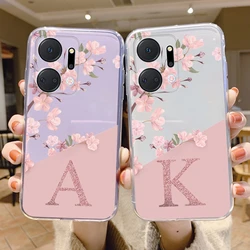 Letter A-Z Flower Phone Case For Honor X7a X7b X7c 90Smart 90 200 Lite Pro Silicone Soft Cover Fashion Funda Transparent Clear