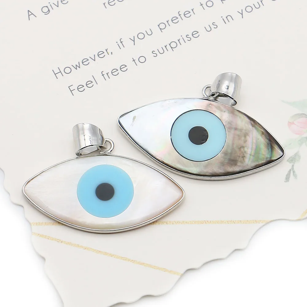White Marquise-Shaped Retro Shell Enamel Evil Eye Black Mother-of-Pearl Melon Seed Clasp Pendant Wholesale DIY Jewelry Accessory