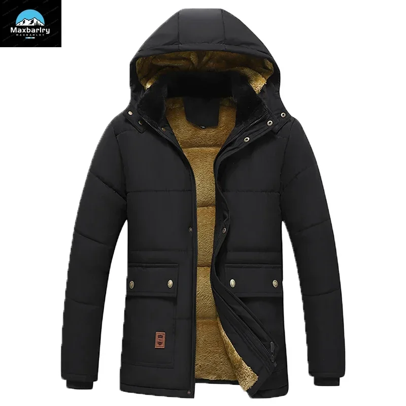 Parka masculina impermeável com capuz de pele, parkas de lã grossa, casaco casual, casaco quente de inverno, moda outono, nova