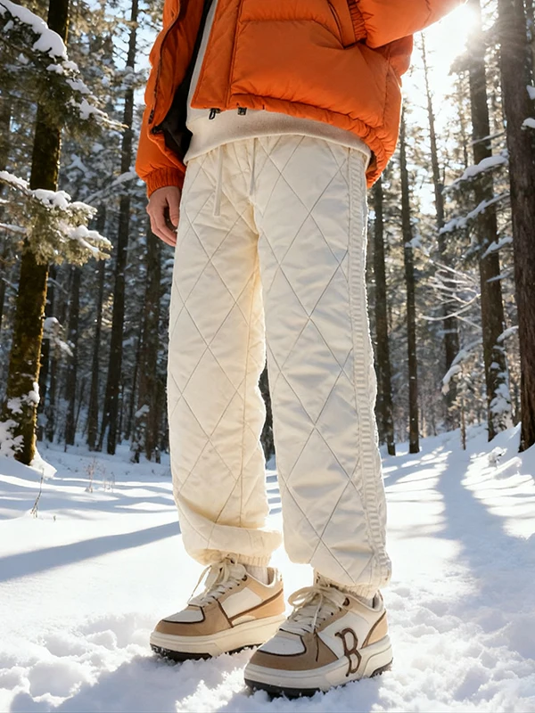 

Хлопковые брюки Thiened down для мужчин и женщин. Зимние теплые брюки с ветрозащитными сложенными петлями для ног от менее 40 Глуб. Холод.