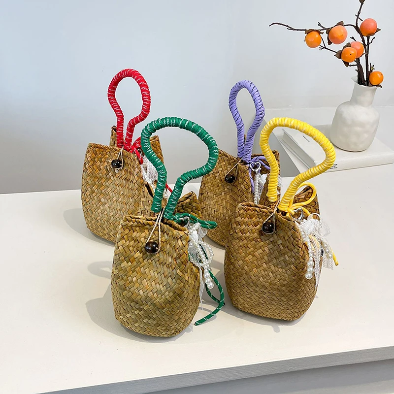 Handmade Straw Woven Bag Trendy Summer Fashionable Travel Handbag Basket Bag for Women