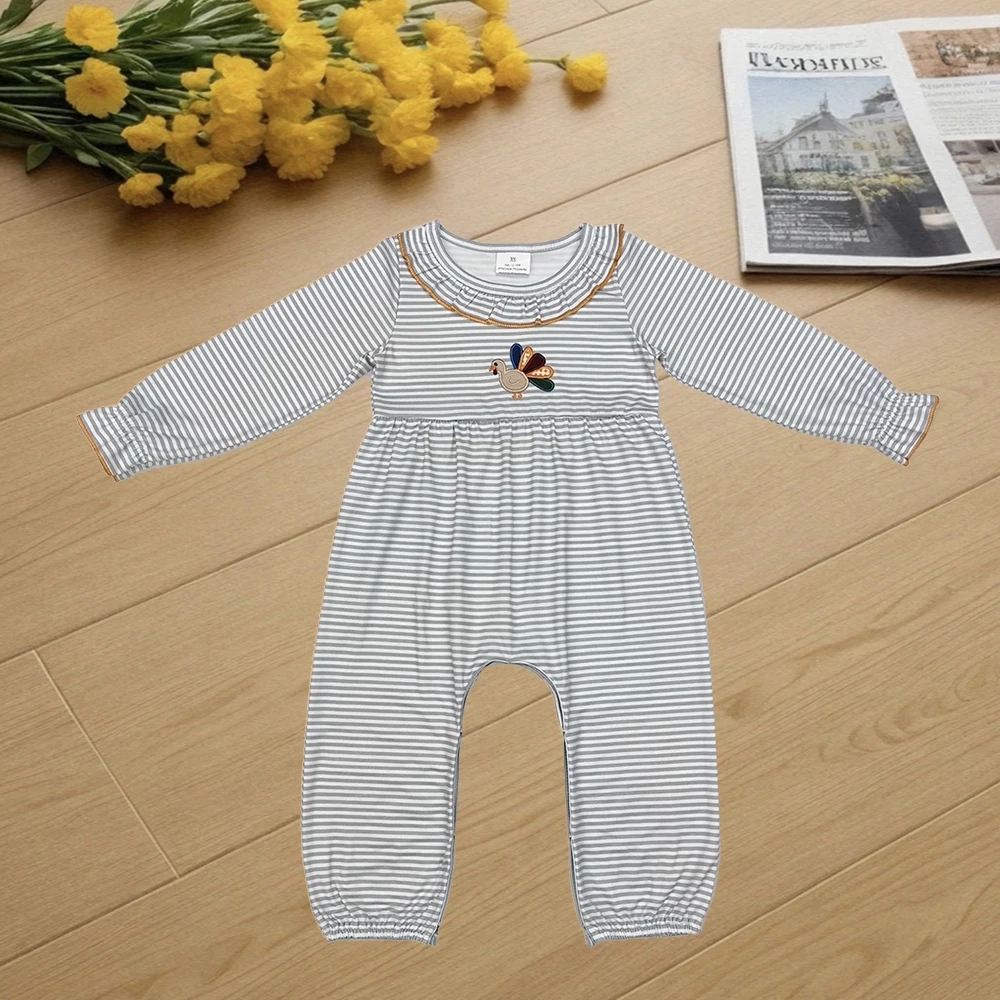 

9.24 Baby Winter Rompers Baby Infant Girls Thanksgiving Stripes Turkey Rompers