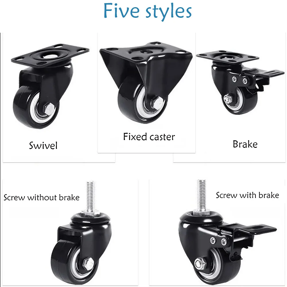 1.5-5 Inch Polyurethane Swivel Caster M6/M8-M12 Screw For Furniture Wheel Caster Wheels 360° Caster Wheel Industrial With Brake image 2