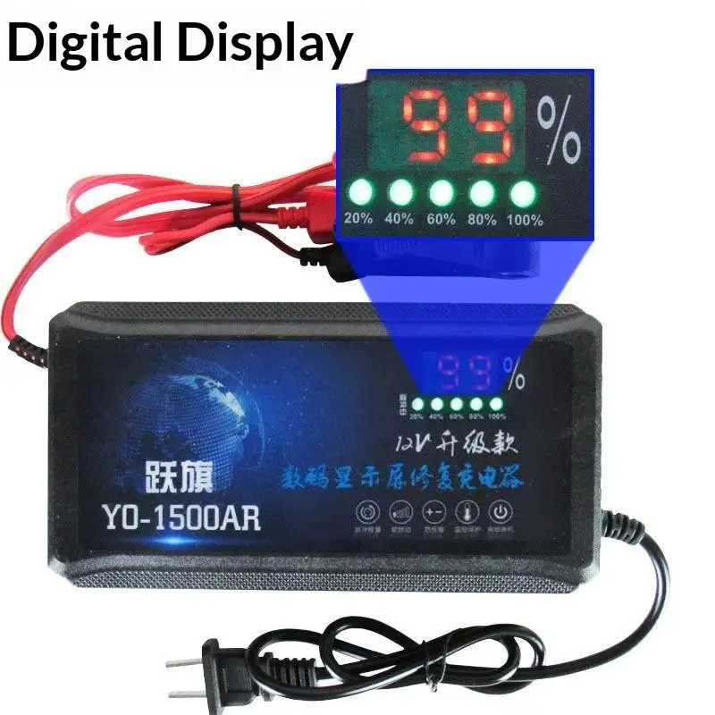 Car Battery Charger 2-100AH 12V Smart Repair Digital Display Auto Fast Charging Tool for Roadside Emergency Rescue