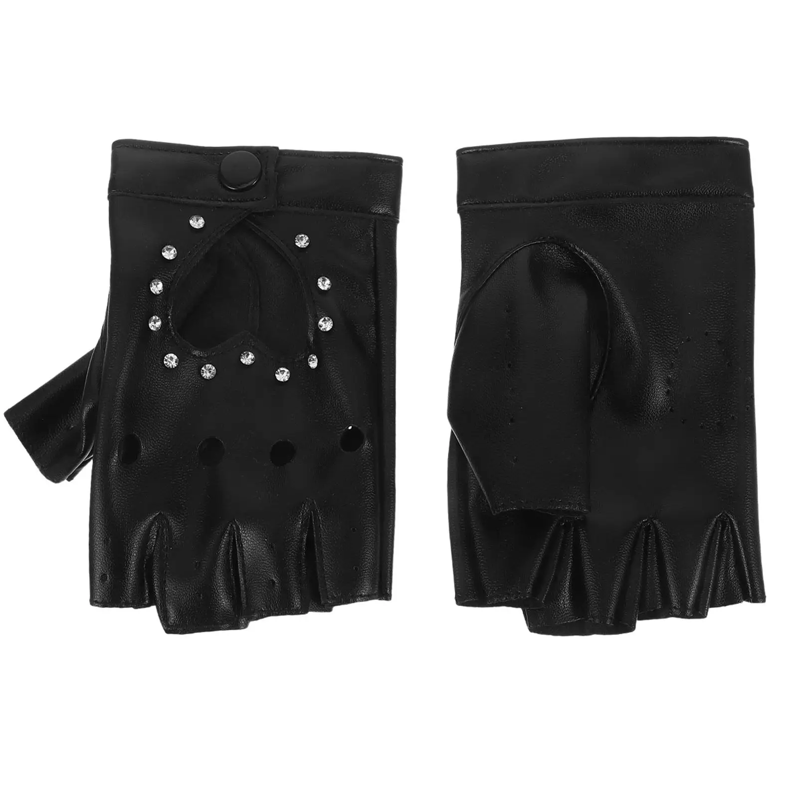 

1Pair Kids Fingerless Gloves Punk Heart Cutout Half Finger PU Costume Dance Party Halloween Sparkly Children Gloves