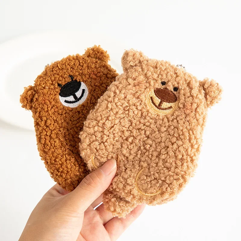 Cute Bear Plush Cartoon Change Wallet Popular Girl Heart Mini Earphone Bag Coin Purse Gift Lipstick Sweet Storage Bag