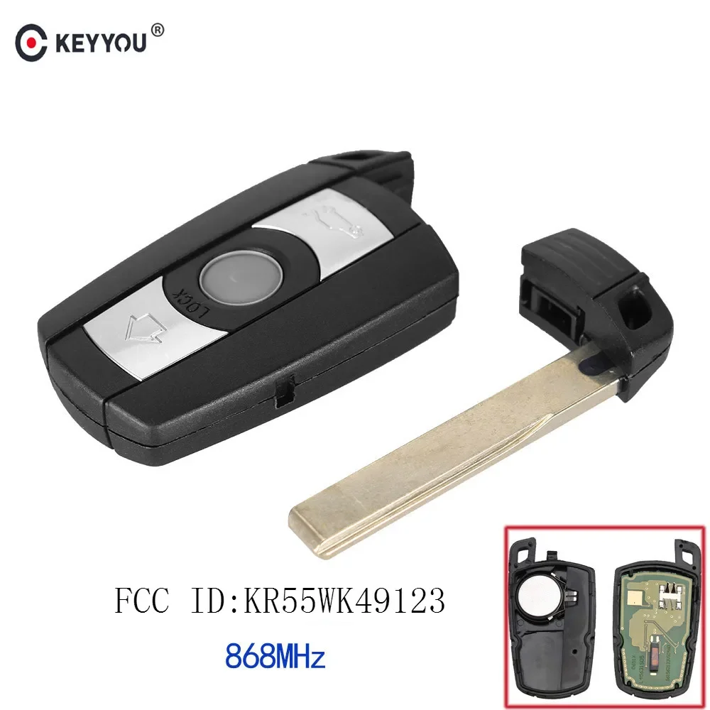 KEYYOU 868MHz 3 Buttons Remote Car Key for BMW E60 E61 E70 E71 E72 E81 E82 E87 E88 KR55WK49123 Smart Key