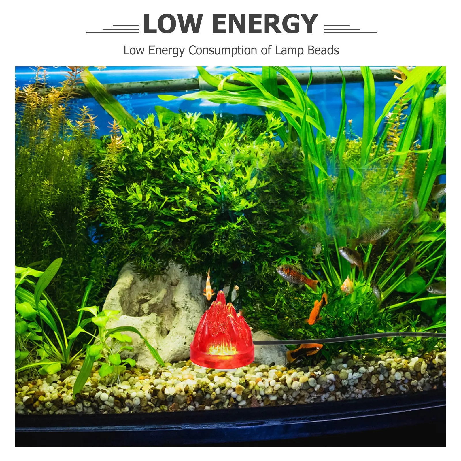 Aquarium Volcano Ornament with RGB LED Light & Bubble Stone for Fish Tank Oxygenation and Decor
