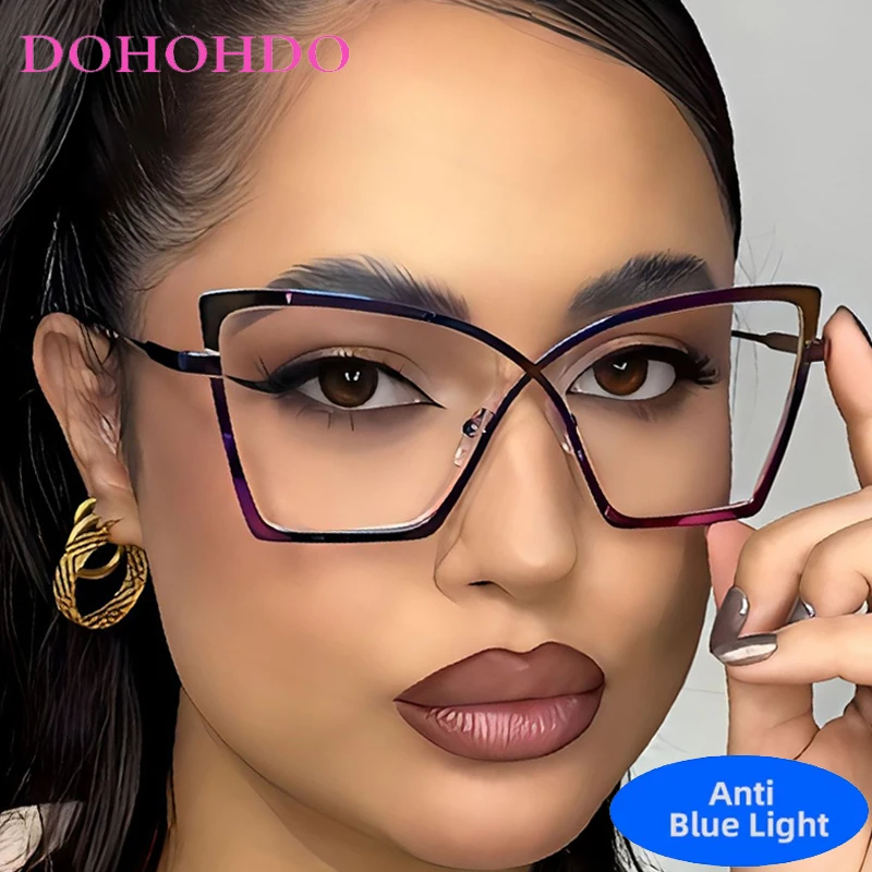 

Trendy Metal Frame Cat Eye Blue Light Blocking Glasses Women Men Luxury Brand Designers Optical Spectacle For Computer Use Очки